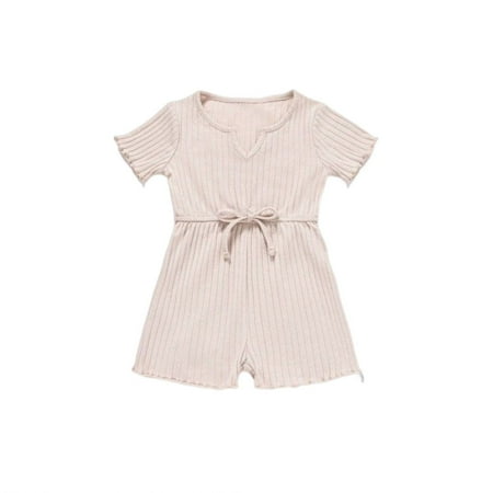 

ZRBYWB Baby Toddler Girls Romper Onesie Cute Colorful Summer Cotton Bow V Neck Short Sleeve Jumpsuit Cute Summer Clothes