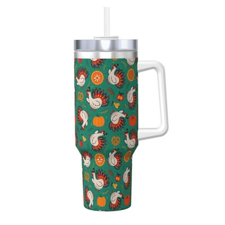 

Susaid Turkey And Thanksgiving1 Print Indoor Outdoor Straw Lid 40oz Ice Bully With Handle Stainless Steel Cup for Home Office and Car