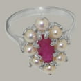 thumbnail image 5 of LBG British Made 10k White Gold Natural Ruby & Cultured Pearl Womens Anniversary Ring - 33 size options - Size 6.75, 5 of 6