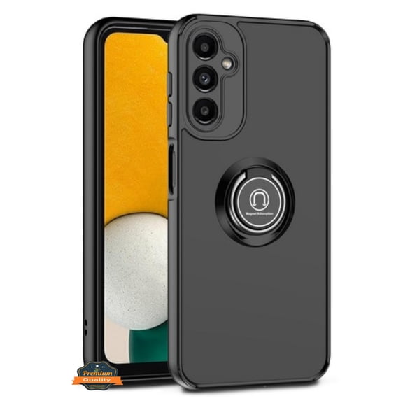 For Samsung Galaxy S26 Ultra Translucent Matte Back Hybrid with Rotatable Metal Ring Holder Kickstand Shockproof TPU (Fit Car Mount) Phone Case Cover Black