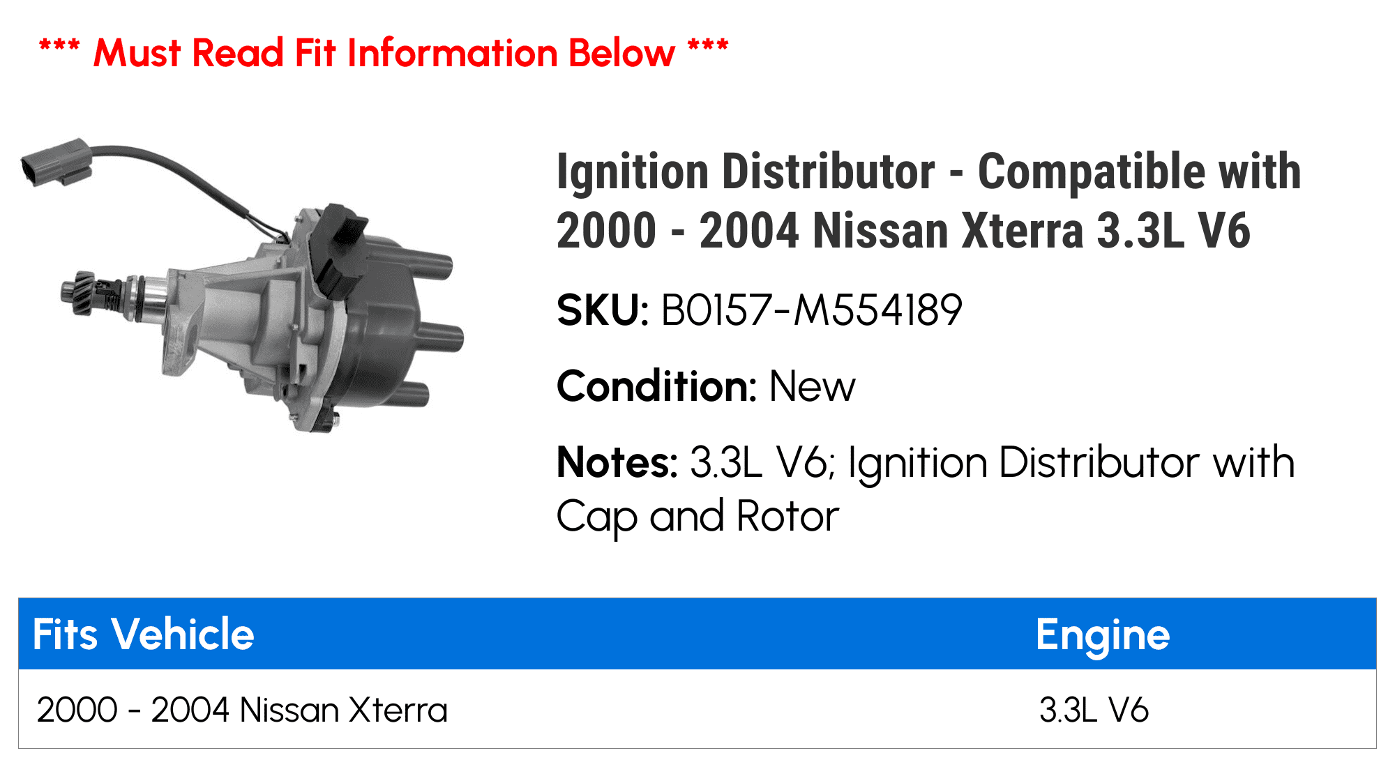 Ignition Distributor - Compatible with 2000 - 2004 Nissan Xterra 3.3L V6 2001 2002 2003