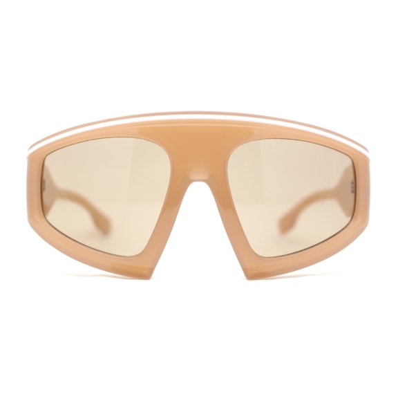 Oversized Curved Top Racer Thick Plastic Sunglasses Beige