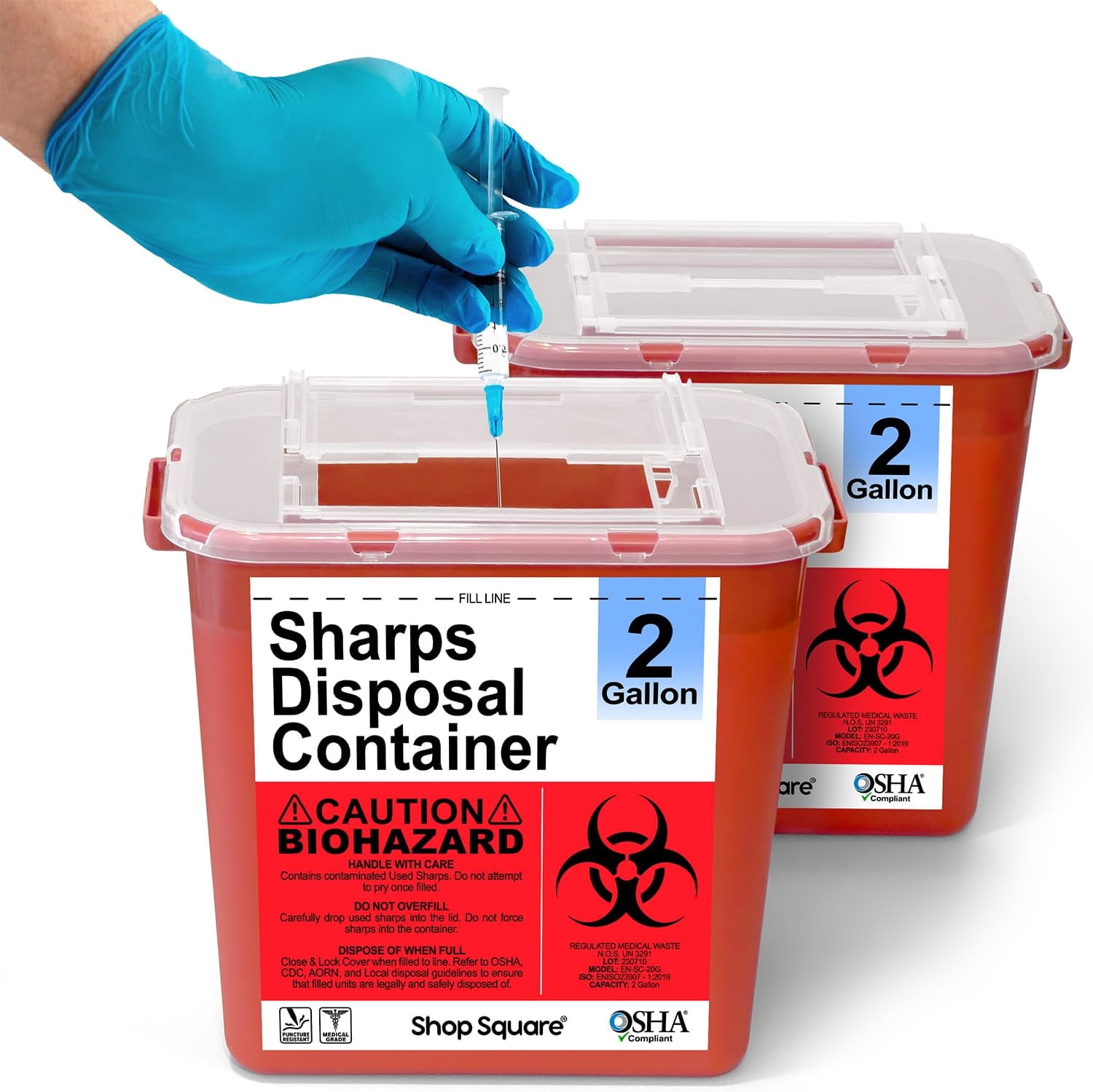 Sharps Container, 2 Gallon, Biohazard Needle Disposal