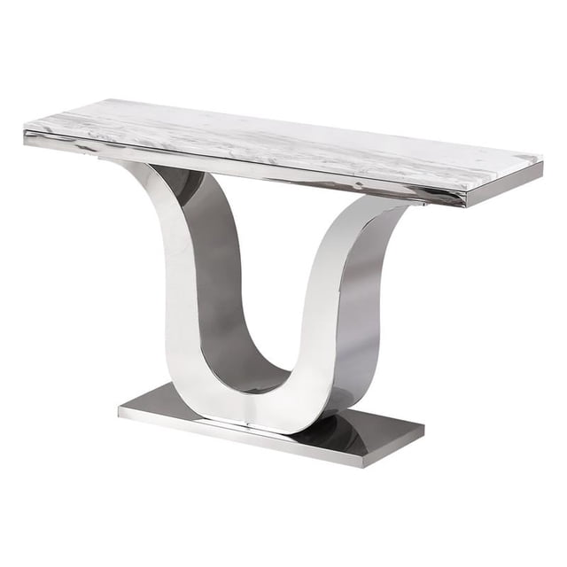 Genuine White Marble Console Table with Silver Stainless Steel Base