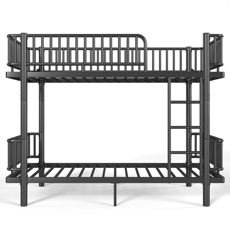 Twin XL-over-Twin XL Teens Bunk Bed Can Transformed into 2 Platform Beds, Metal Kids Bed Frame with Round-Pipe, Ladder & Guardrails