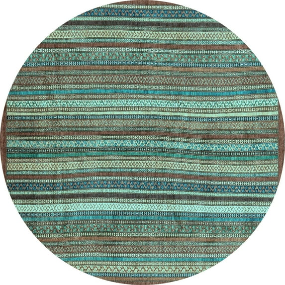 Ahgly Company Indoor Round Abstract Light Blue Modern Area Rugs, 5' Round