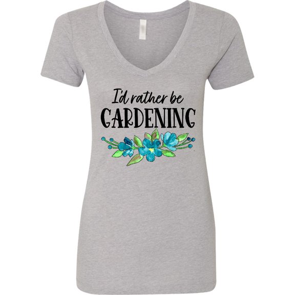 Inktastic I'd Rather Be Gardening Blue Flowers Women's V-Neck T-Shirt