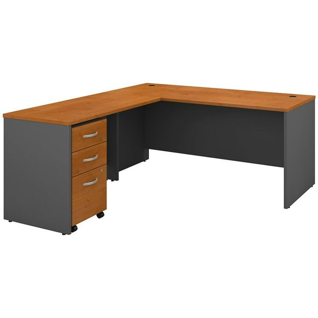 Bush Business Furniture Series C 66" L Shaped Computer Desk with Mobile File Cabinet in Natural