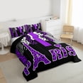 thumbnail image 3 of Homewish Cheetah Leopard Print Bedding Comforter Set for Girl, Black Purple Eiffel Tower Twin Comforter Sets, Stripes Abstract Reversible Bedding Set, Microfiber Bedroom Decor, 2-Piece, 3 of 8