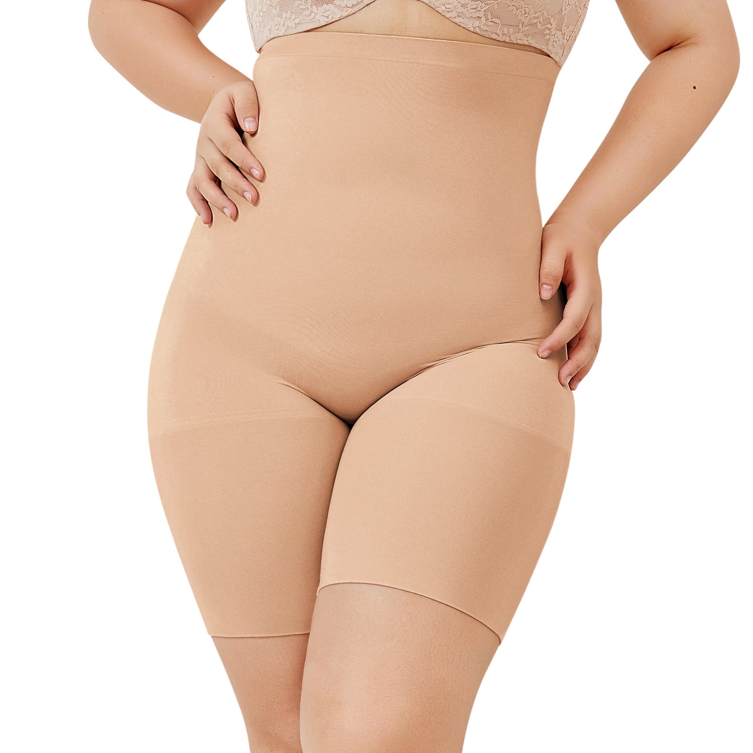 DELIMIRA Women's Plus Size Shapewear Shorts High Waist Tummy Control Thigh Slimmer Butt Lifter