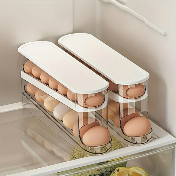 1Pc rolling egg storage box, double automatic egg roller, refrigerator egg dispenser, keep eggs fresh, suitable for refrigerator, cabinets and storage compartments, kitchen storage and organization