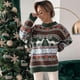 thumbnail image 3 of Jersey de navidad de gran tamaño para mujer, jersey de manga larga con cuello redondo, prendas de punto cálidas y gruesas, Tops de invierno, 2024, 3 of 4