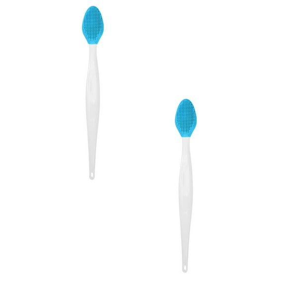 Beauos Beauty Tools Reusable Pore Scrubber Double Soft Silicone Pore Brush Nose Exfoliator Scrubbing Cleaning Beauty Tool Smooth Skin Long Handle Nasal Blackhead Remover, Silicone Blackhead Brush Blue