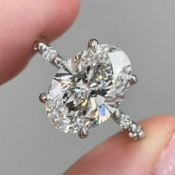 Women's Hidden Halo Engagement Ring 2CT Oval Cut Lab Created VVS1/D Diamond 14K White Gold Plated 925 Silver