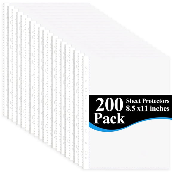 Topsome 200 Pack Sheet Protectors 8.5 x11 inches,Heavy Duty Clear Plastic Page Protectors for 3 Ring Binder, 11-Hole Sheet Sleeves Top Loading Paper Protector Sheet for Binders Documents Photos Offic