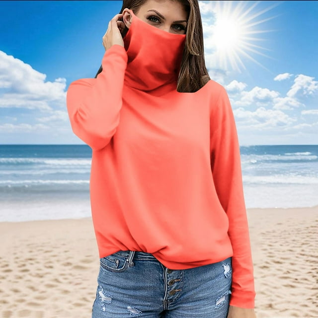 Ovbmpzd Protection Solaire Hauts pour Femmes Tendance Manches Longues Rouge Respirant T-Shirts Unis Débardeurs pour Femmes P