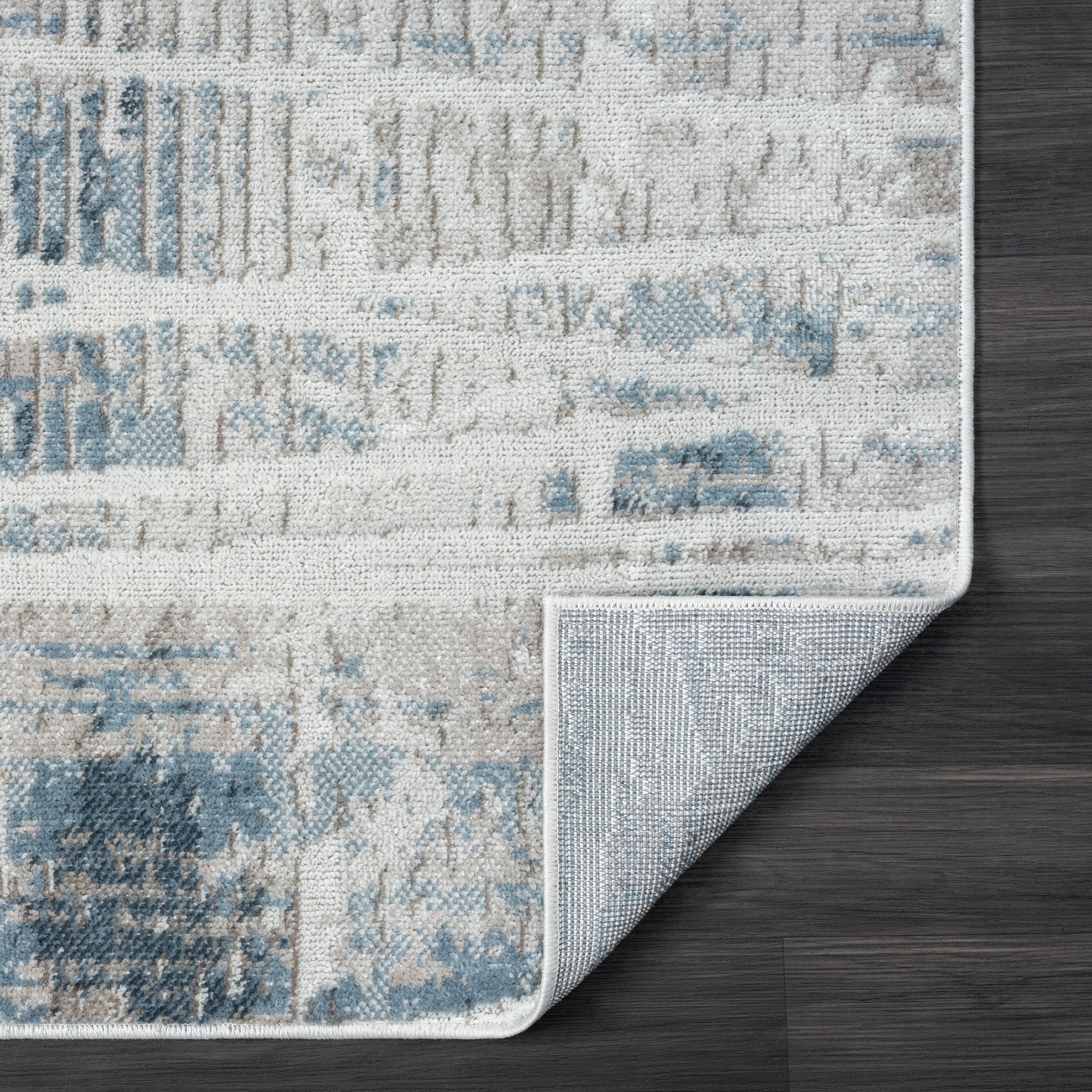 Laddha Home Designs 7.75' x 9.75' Geometric Abstract Area Throw Rug - Blue and Cream
