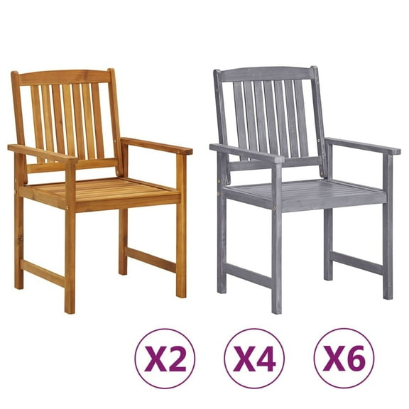 vidaXL Outdoor Chair Set of 2 Grey Solid Acacia Wood Standard Durable