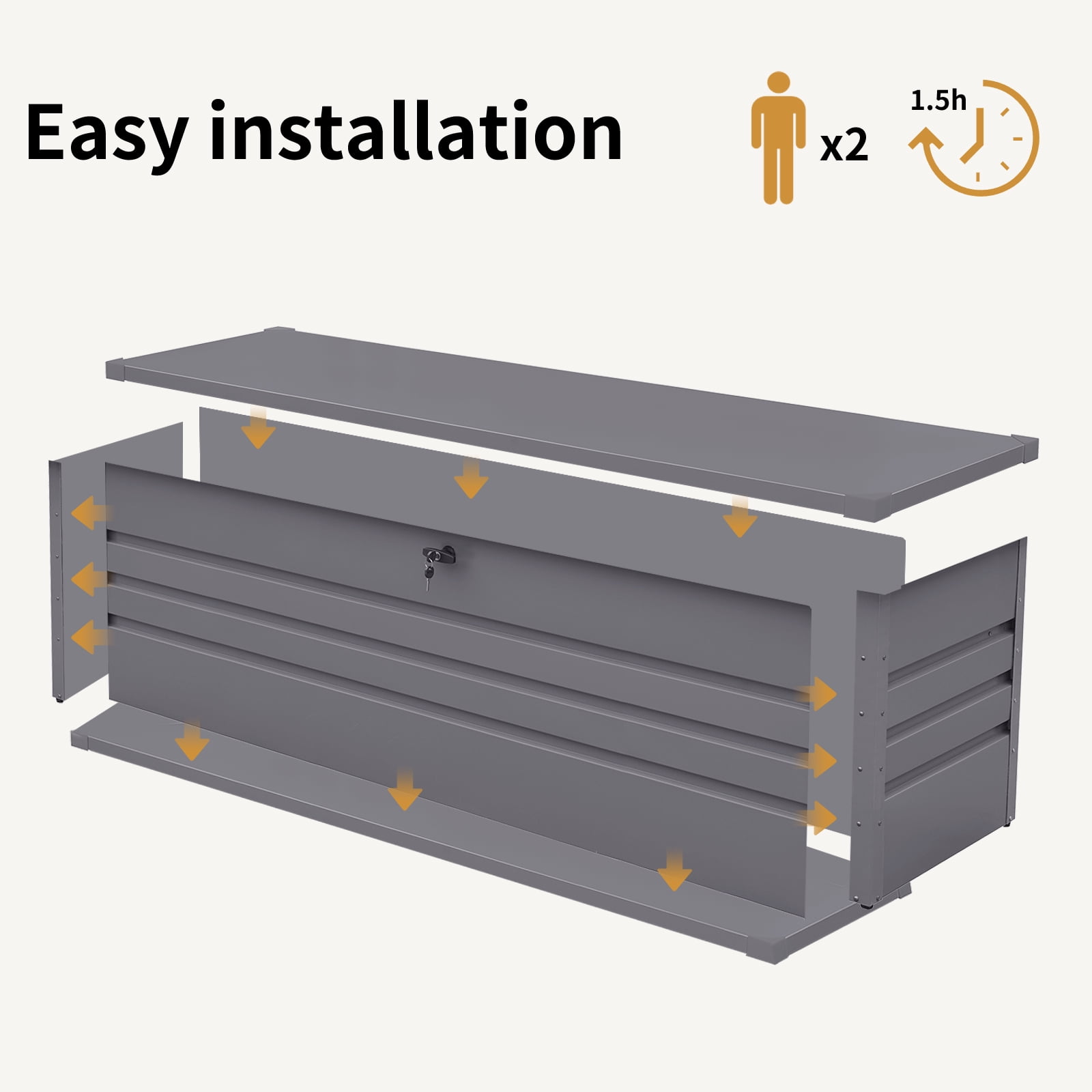 Outdoor Deck Box, 260 Gallon Storage Box, Metal Patio Storage Container with Lock, 72.8L x 32.2W x 29.5H Inches, Double-Layer Cover, Hydraulic Hinge, for Cushions Pool Tools Garden, Light Gray