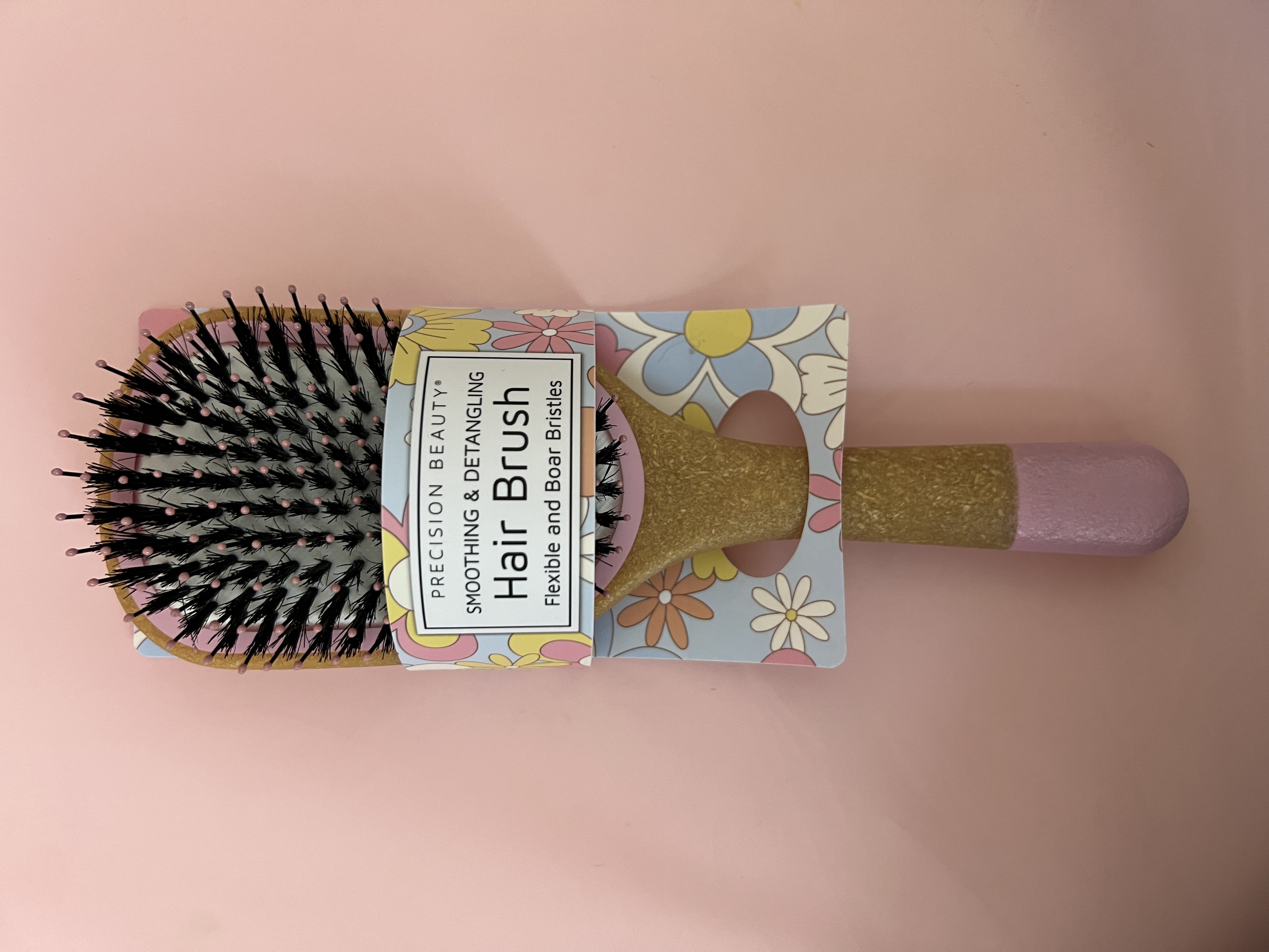 Precision Beauty by Swissco Smoothing & Detangling Hair Brush - Flexible & Boar Bristles, Pink Color-Dipped Handle