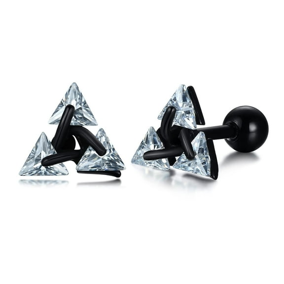 Geometric Triangle Stud Earrings for Men Women, Unisex Stainless Steel Minimalist Cubic Zirconia Pierced Post Earrings