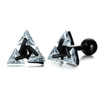 Geometric Triangle Stud Earrings for Men Women, Unisex Stainless Steel Minimalist Cubic Zirconia Pierced Post Earrings