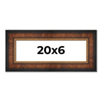 20x6 Frame Brown Walnut Gold Ornate Trim Solid Wood Plein Air Picture Frame | 3 Inch Moulding Width