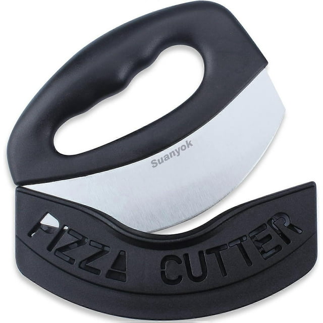 Premium Pizza Cutter Food Chopper-Super Sharp Blade Stainless Steel Pizza Cutter Rocker Slicer with Protective Sheath Multi Function Pizza Knife Kitch