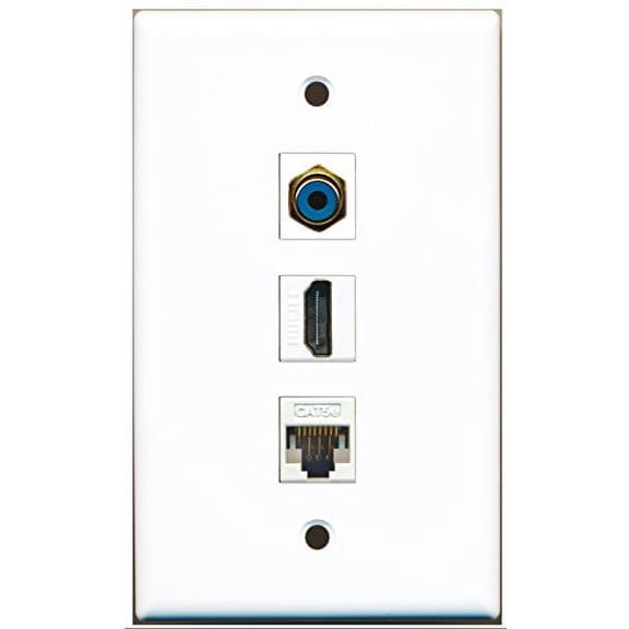 RiteAV - 1 Port HDMI 1 RCA Blue 1 Cat5e Ethernet White Wall Plate