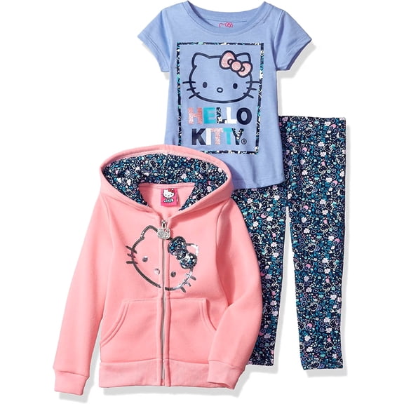 Hello Kitty Little Girls' 3-Piece Hoodie, Tee & Legging Set, Pink/Blue, Size 5