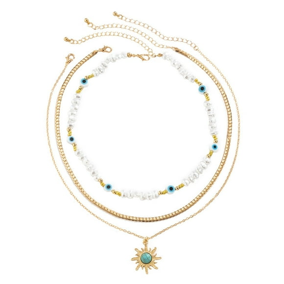 SIfdSeng Vintage Contrast Color Personality Eye Pearl Necklace National Wind Sun Turquoise Pearl Necklace for Women
