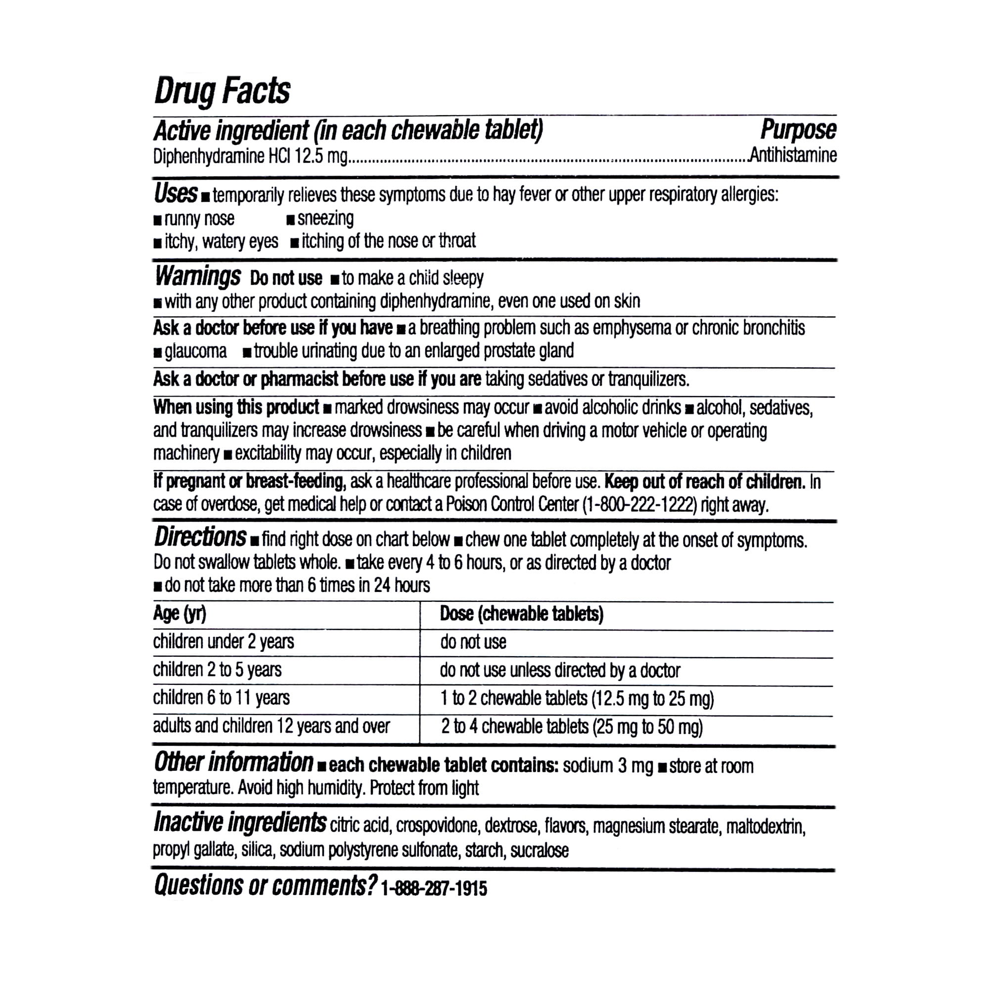 Equate Dye-Free Allergy Relief Chew - Diphenhydramine, Cherry, 20 Count