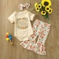 thumbnail image 2 of Ymyiu Baby Boy Clothes 3Pcs Newborn Baby Girl Pants Set Short Sleeve Romper Tops + Print Flare Trousers + Headband Infant Casual Clothes 0 3 Months (Beige,0-3 Months), 2 of 6