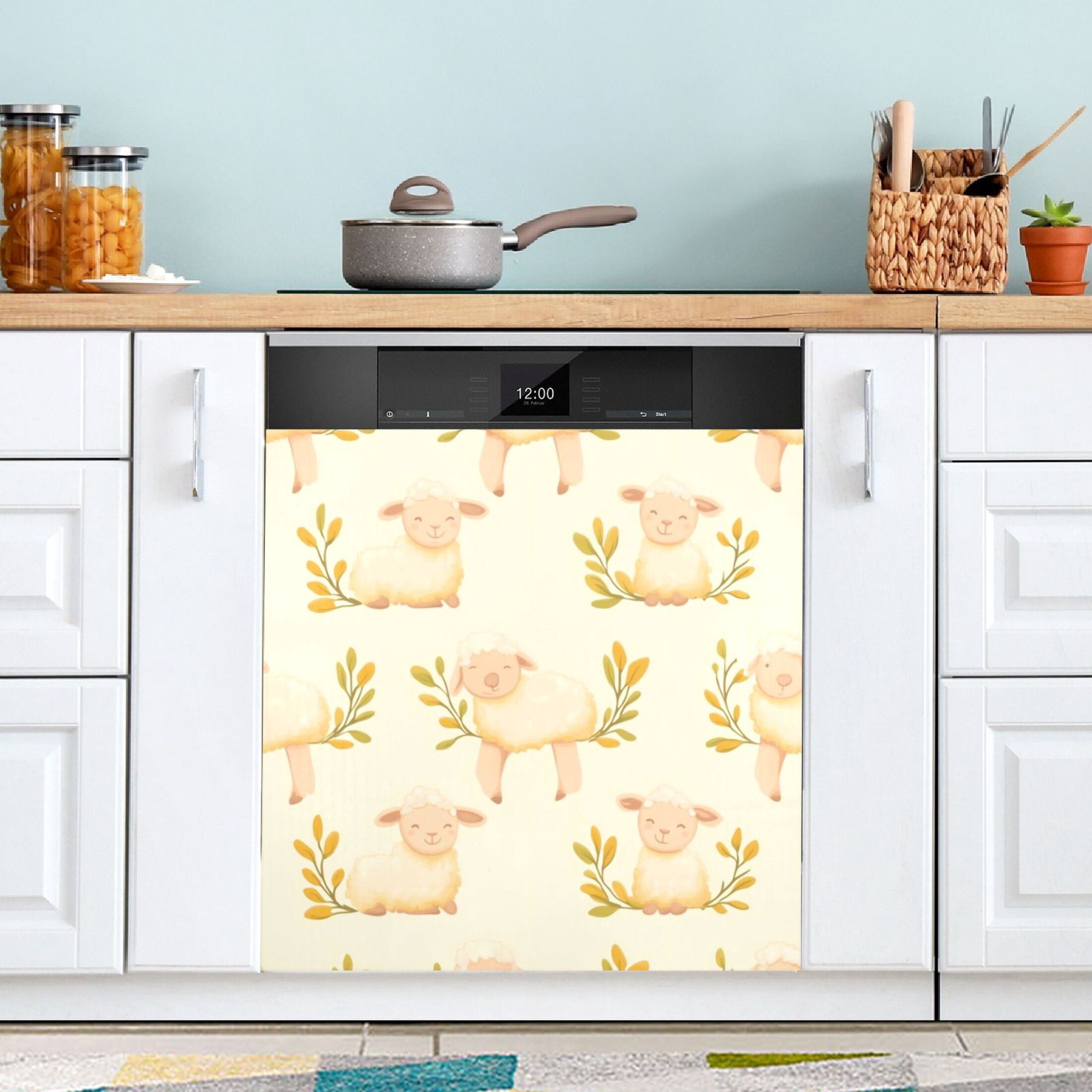 Dishwasher Magnetic Sticker 23x26 Inch Refrigerator Magnetic Sticker Washing Machine Magnetic Sticker Kitchen Panel Magnetic Sticker Home Decor Lovely Yellow Lamb
