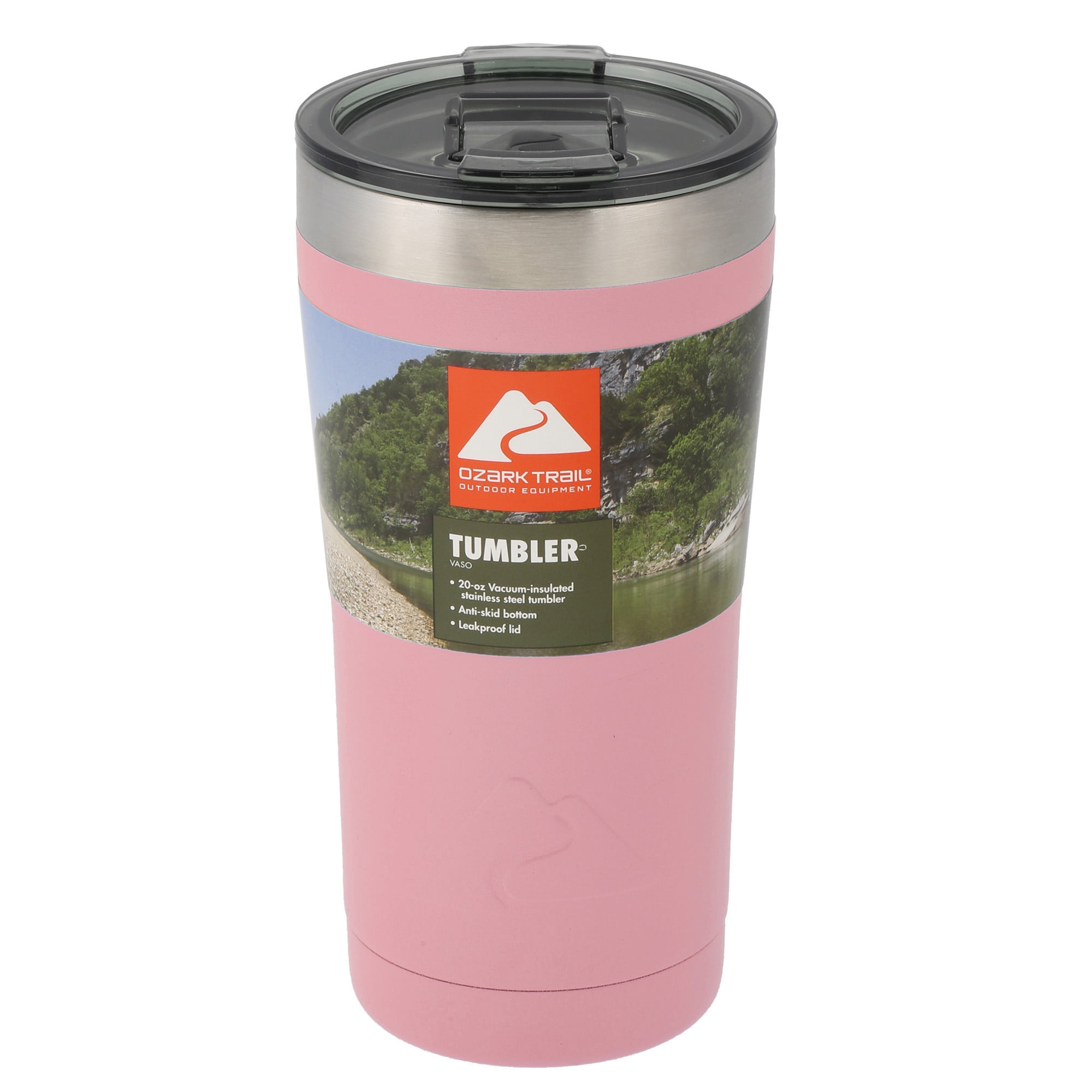 Ozark Trail 20 oz Stainless Steel Tumbler, Double-wall, Vacuum-sealed Pink