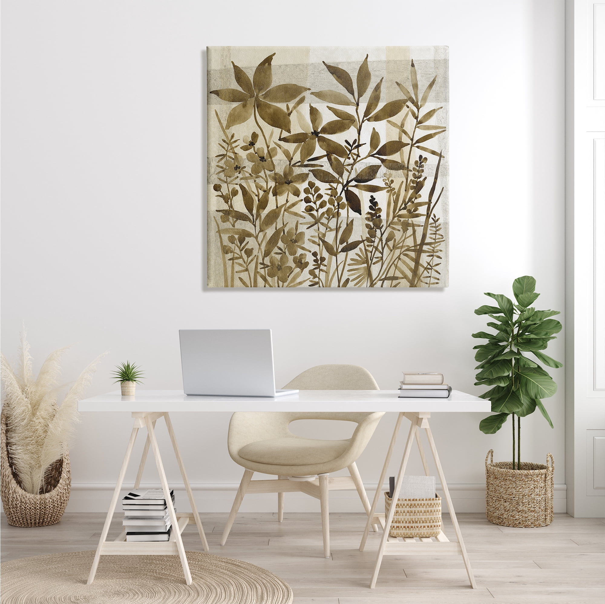 Stupell Industries Vintage Wildflower Field Abstraction Brown Tan Plaid Botanical & Floral Painting Gallery Wrapped Canvas Print Wall Art, 36 x 36