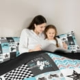 thumbnail image 4 of Feelyou Extreme Motorcycle Sport Twin Bedding Sets 7-Piece, Stripes Checkered Buffalo Bedding Comforter Set, Teens Kids Boys Girls Reversible Sheet Sets, Super Cozy Room Decor, 4 of 7