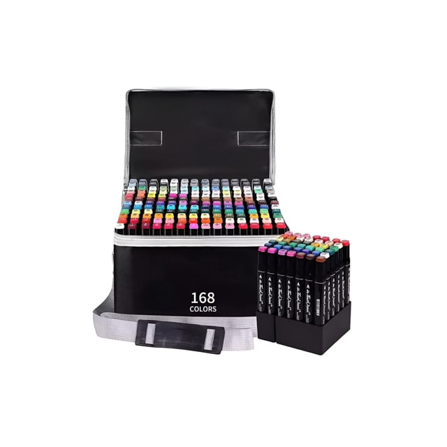 Marcadores Xtellar Doble Punta Plumones Pincel 168 Colores Con Base