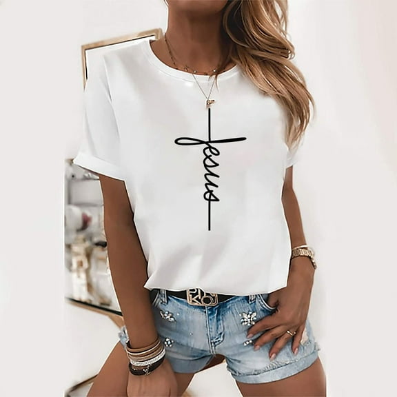 Njagoc3 Grab This Season's Hit! Ladies' Solid Color Round Neck Short Sleeve T - Shirt Featuring Trendy Prints