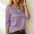 thumbnail image 5 of mgoYE Women Silk Satin Tops Short Sleeve Blouse Crew Neck Shirts Business Casual Outfits(Purple,2XL), 5 of 9