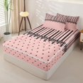 thumbnail image 3 of Castle Fairy Retro Lace Trim Stripe Zipper Twin Comforter Sets with Fitted Sheet and 2 Pillowcases,Minimalism Heart Grid Zipper Bedding Set,Pink Black,Reversible, 3 of 7