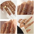 thumbnail image 3 of Set de anillos para nudillos IFKM Gold Vintage apilables para mujer, 3 of 8