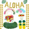 267 Pieces Hawaiian Tropical Luau Theme Party Decoration Set Includes Tropical Palm Leaves Hibiscus Flowers Tissue Paper Pineapples Aloha Banners Fruit Straws Hawaiian Cupcake Toppers Paper Umbrellas