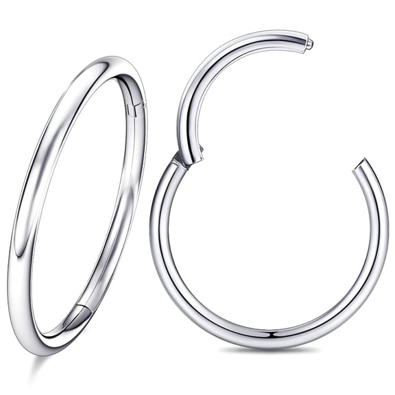 DESIGNICE Hoop Nose Ring Surgical Steel Septum Body Piercing Nose Jewelry 18G, Diameter 12mm Silver(2Pcs)