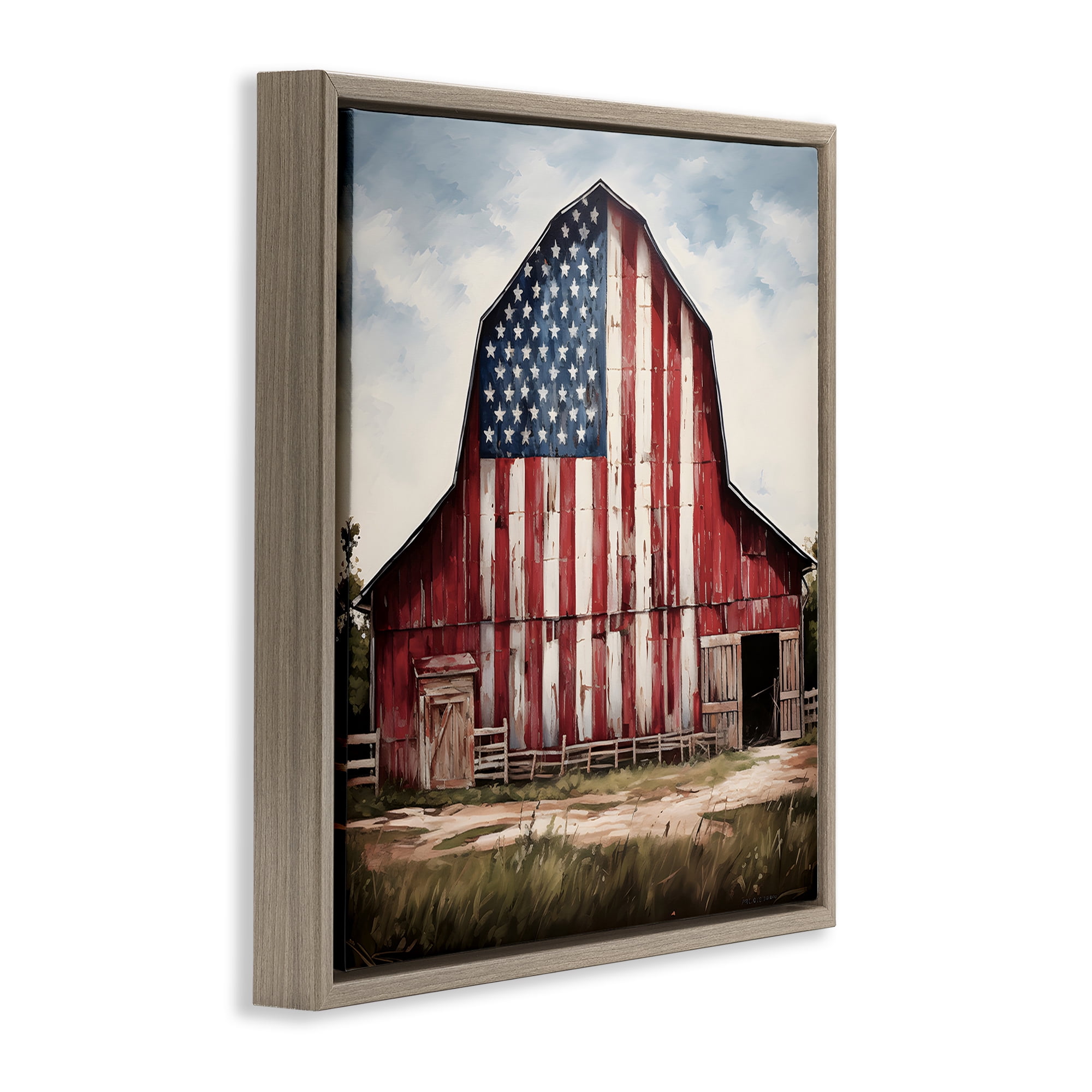 Stupell Industries Americana Barn View Landscape Painting Brown Floater Framed Canvas Art Print Wall Art, 25 x 25