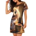 thumbnail image 2 of Fotbe Cartoon Cooking Cat Bata de Dormir para Mujer con Estampado, Camisón de Algodón de Manga Corta, Ropa de Dormir Casual, 2 of 6