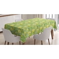 thumbnail image 1 of Floral Tablecloth, Doodle Nostalgic Branches Daisies on Green Toned Circles Background, Rectangle Satin Table Cover for Dining Room and Kitchen, 60" X 84", Apple Green Yellow Black, by Ambesonne, 1 of 2