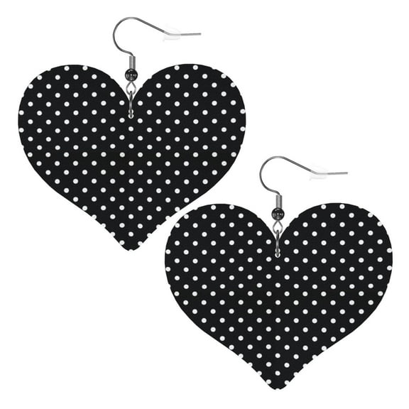 Leather Heart Earrings Dangle For Women Black Polka Dot Love Earrings Drop For Women