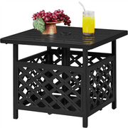 Alden Design Outdoor Small Side Table with Umbrella Hole for Patio, Black