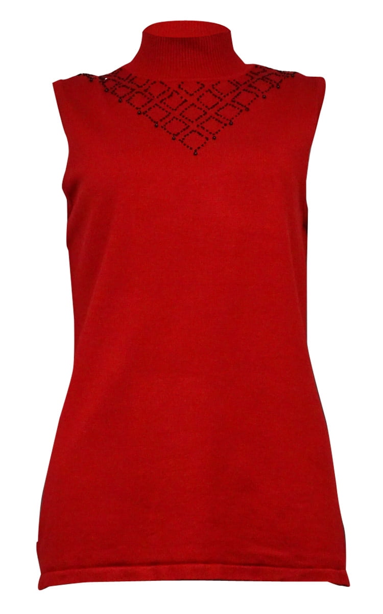 Beaded Mock Sleeveless Knit 